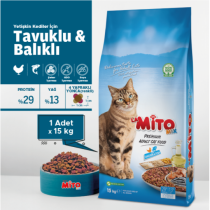 LaMito Mix Tavuklu ve Balıklı Renkli Taneli Yetişkin Kedi Maması 15 Kg